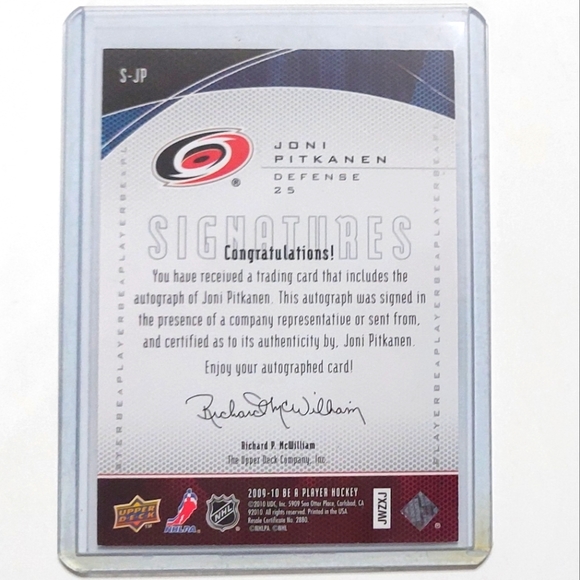 Jonas Pitkanen Autograph Upper Deck Be A Player Carolina Hurricanes Hockey Card - Picture 2 of 2